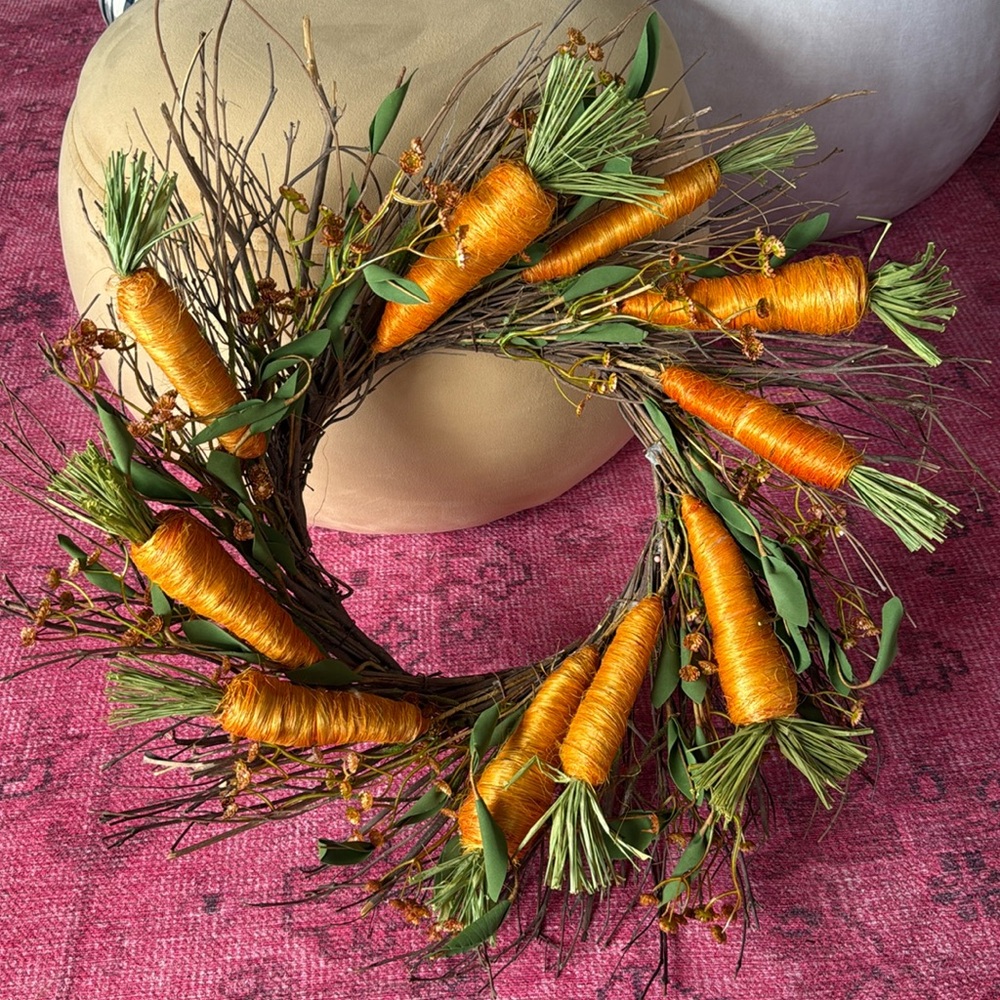 “Carrots, Carrots, Carrots” & floral Grapevine Wreath